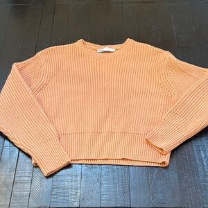 Zara Coral Ribbed Crew Neck Sweater